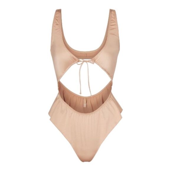 SKIMS Pink Sand Woven Tie Front Shine Teddy Sz XL NWT - Picture 3 of 14